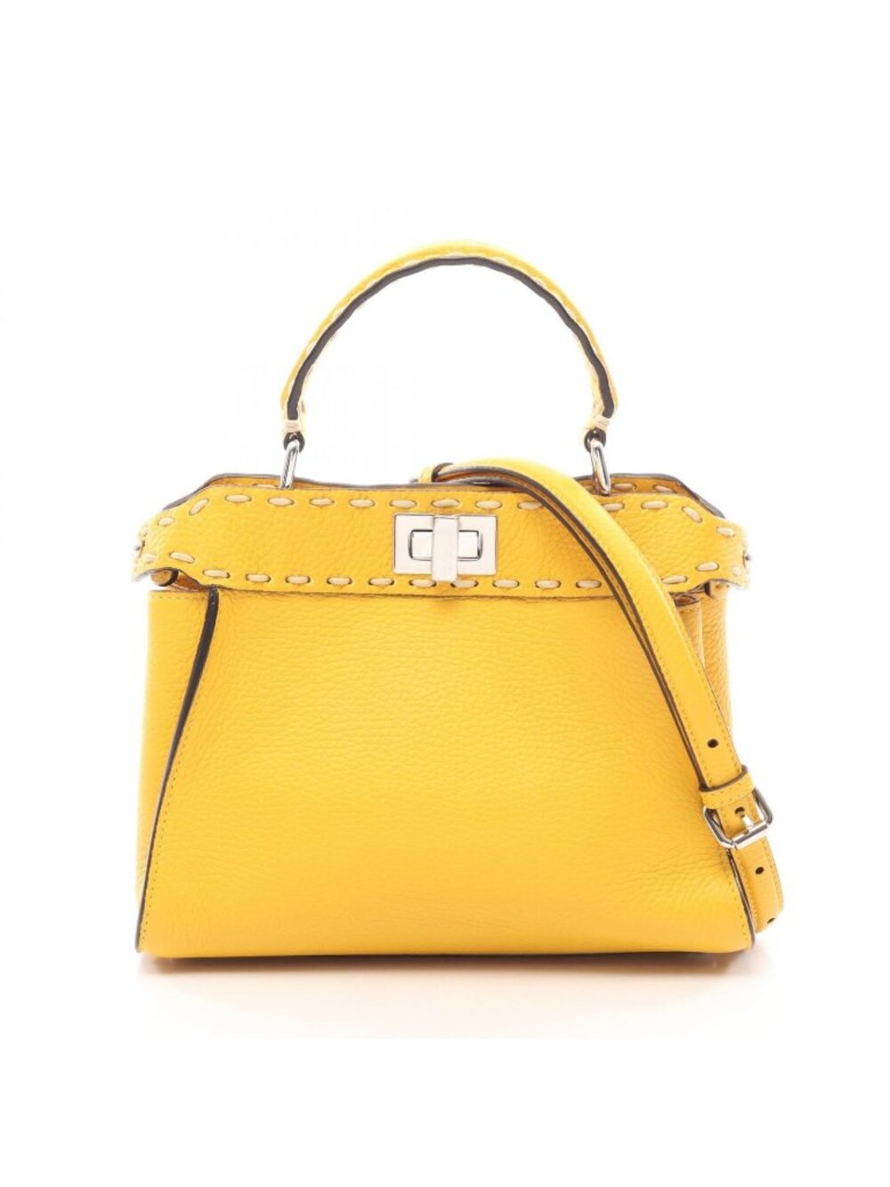 Fendi Handbag Mini Peekaboo Selleria Yellow Ivory Leather